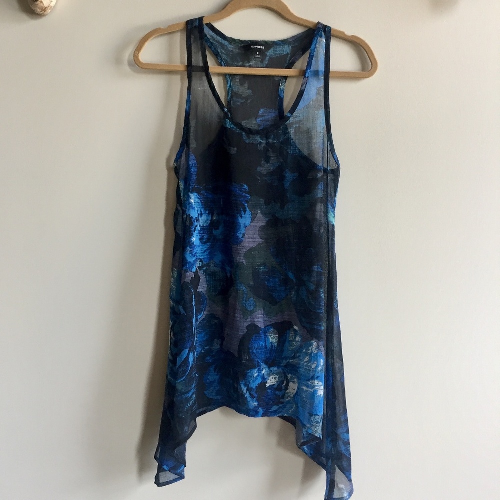 Express 👻 Blue Floral Pattern Sheer Tank